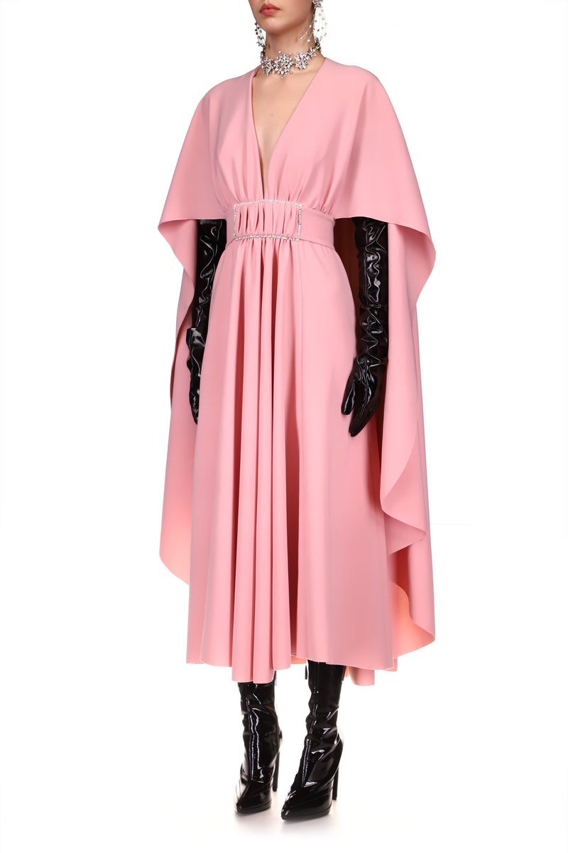 Pink Draped Dress With Cape And ...